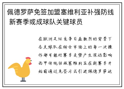 佩德罗萨免签加盟塞维利亚补强防线 新赛季或成球队关键球员